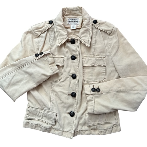Ralph Lauren Polo Jeans Jacket Size‎ Small Women’s Khaki Denim Button Up Casual - Picture 1 of 12